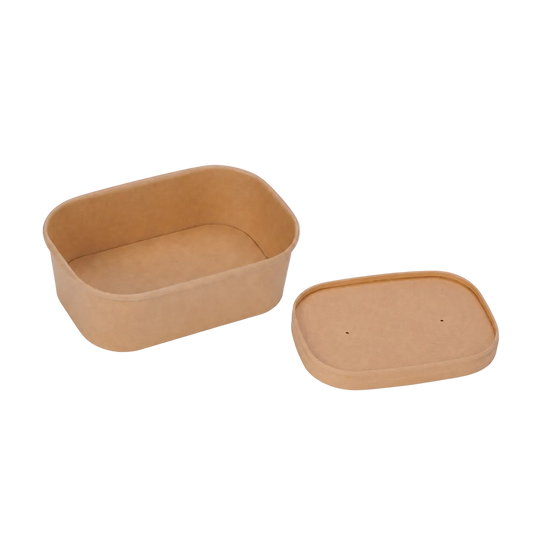 500ml Kraft Rectangle Container Bowl, Biodegradable Lid