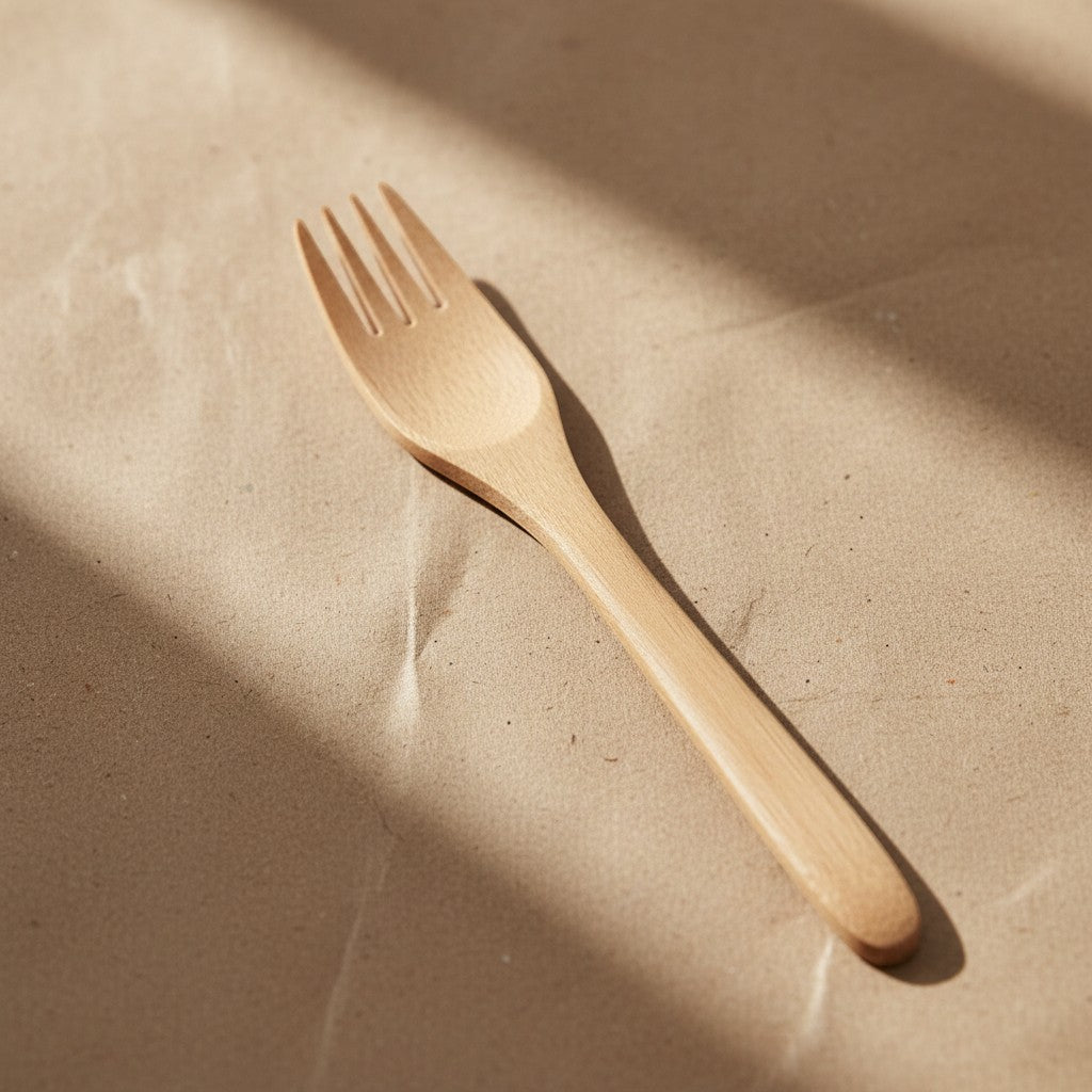 My Store natural wood fork, eco-friendly and biodegradable, perfect for picnics and takeout.