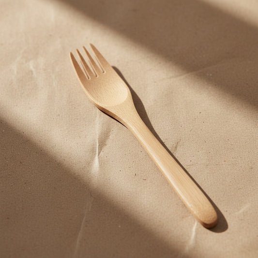 My Store natural wood fork, eco-friendly and biodegradable, perfect for picnics and takeout.
